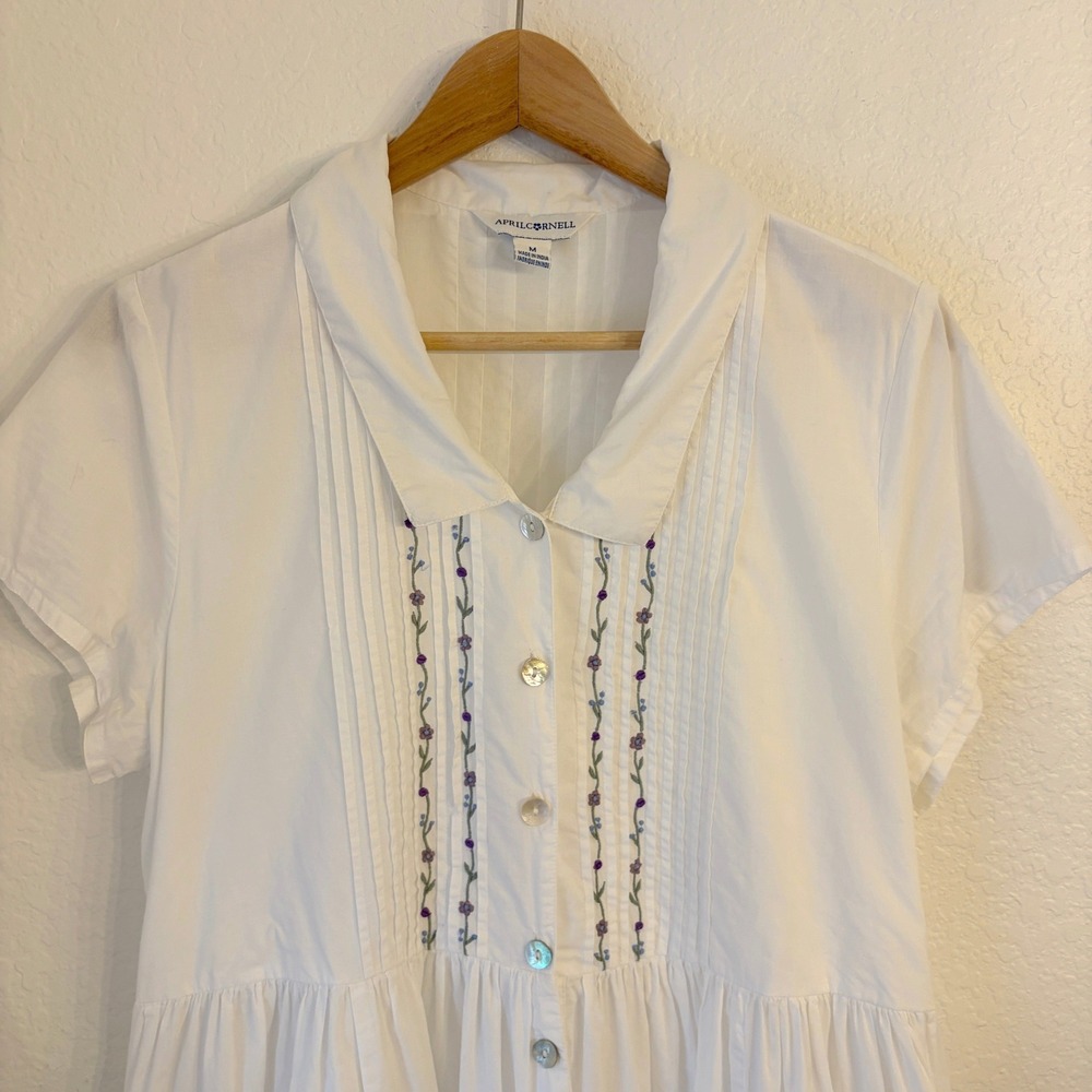 April Cornell Floral Embroidered Midi Dress M Cottagecore Prairie Cotton Poplin - Picture 2 of 14